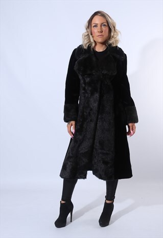 FAUX FUR COAT JACKET LONG VINTAGE UK 10 (B85J)