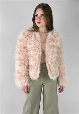 New Vintage Style Pink Feather Long Sleeve Crop Jacket