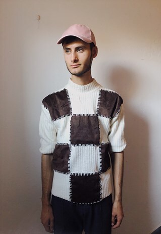 VINTAGE KNITTED CHOCOLATE/WHITE CHECKERS JUMPER