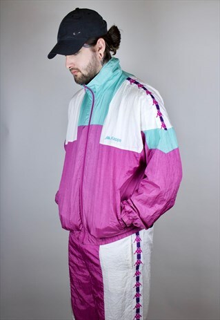 VINTAGE KAPPA FULL TRACKSUIT IN WHITE WITH FULL TAPED LOGO