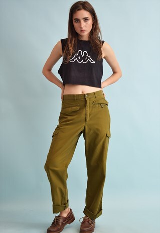 90'S RETRO MILITARY STYLE DENIM-LIKE CARGO TROUSERS