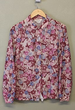 Vintage Floral Pattern Shirt Pink Multicolour Button Up 90s