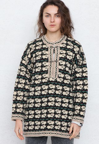 VINTAGE BEIGE NORWEGIAN KNIT WOOL JUMPER SWEATER