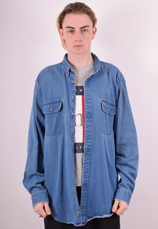 MENS VINTAGE DENIM SHIRT LARGE BLUE 90S