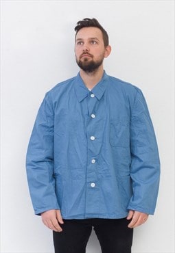 60's Men's XL 2XL Sky Blue Worker Chore Jacket Utility Coat