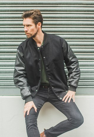 WOOL & LEATHER SLEEVES VARSITY / BASEBALL JACKET