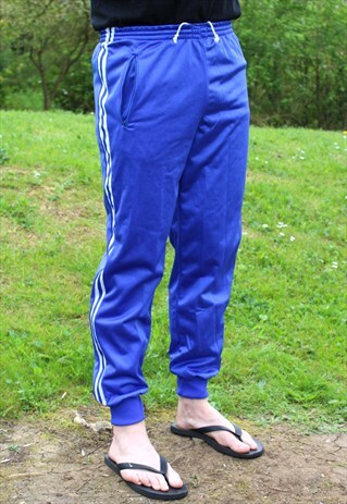 VINTAGE 80S SLIM FIT JOGGERS - SMALL - BLUE/WHITE