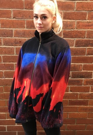 VINTAGE OVERSIZED FLEECE HOWLING WOLF JACKET WINTER JUMPER