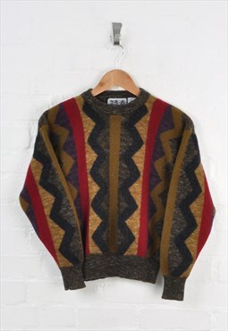 Vintage Knitted Jumper Wool Mustard/Red Ladies XS