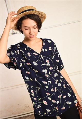 90'S RETRO FLORAL FESTIVAL PARIS CHIC BLOUSE TOP