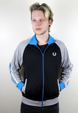 VINTAGE BLACK & GREY FRED PERRY ZIP UP JACKET
