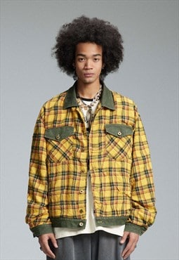 Checked varsity jacket plaid college bomber lumberjack coat 