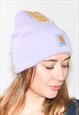 NEW LILAC RIBBED KNIT WIP CARHARTT WOOL LOGO BEANIE HAT