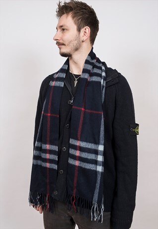 VINTAGE BURBERRY NAVY BLUE CASHMERE SCARF