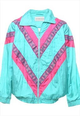 Vintage Turquoise & Pink Patterned Contrast Nylon Jacket - L