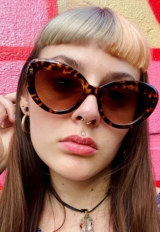 VINTAGE INSPIRED SUNGLASSES BIG CAT EYE SHAPE BROWN LEOPARD