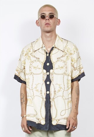 VINTAGE 80'S CHAIN PRINT SILK SHIRT