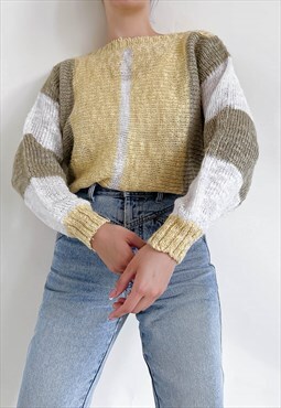 Vintage 90s Light Pastel Stripe Knit Drop Shoulder Jumper S