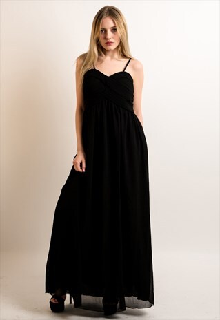 BLACK ROSE LACE PATTERN PLEATED BUST MAXI DRESS WEDDING