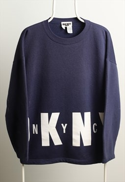 Vintage DKNY V-neck Oversize Sweatshirt Navy