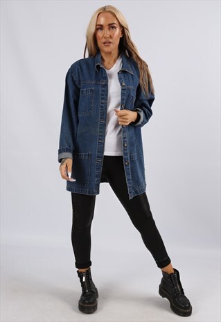 VINTAGE 90'S DENIM JACKET LONGLINE OVERSIZED MID 12 M (C51S)