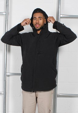 Vintage Nike Parka Coat in Black Hooded Rain Jacket Large