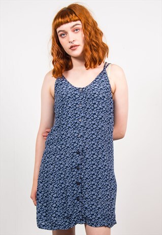 VINTAGE 90'S BLUE FLORAL PATTERN STRAPPY DRESS