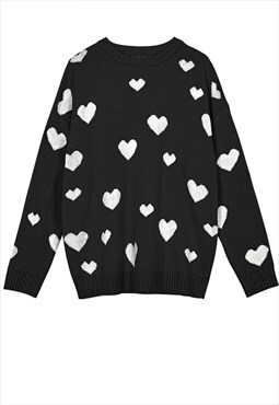 Heart knitwear sweater love knitted Wide jumper Black white