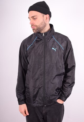 PUMA MENS VINTAGE TRACKSUIT TOP JACKET LARGE BLACK 90'S