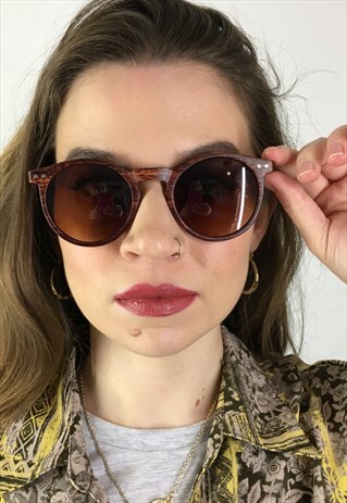 VINTAGE PERFECTLY ROUND BROWN SUNGLASSES