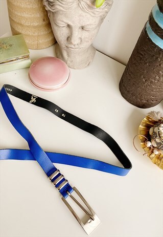 VINTAGE 80S PARISIAN MINIMALIST COBALT BELT REAL LEATHER