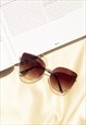 BROWN GRADIENT BUTTERFLY WIRE FRAME CAT EYE SUNGLASSES