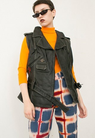 VINTAGE ROUTE 66 LEATHER VEST BLACK UNISEX