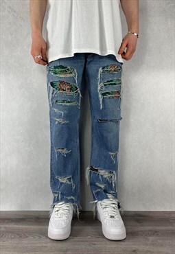 Blue Vintage Levis Patchwork Jeans Mens (32 x 30)