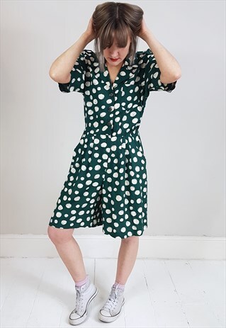 VINTAGE 90'S GREEN SPOTTED BUBBLE PRINT PLAYSUIT