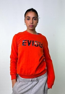 Orange y2ks Evisu Spellout Sweatshirt