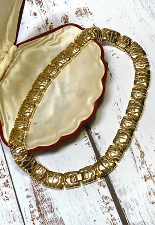 REVIVAL VINTAGE 80S GEOMETRIC GOLD STATEMENT NECKLACE