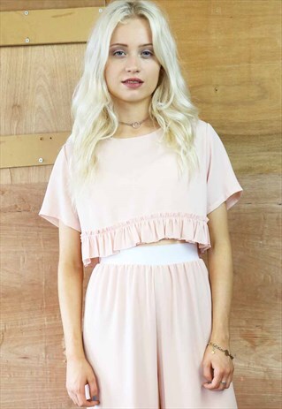 BARELY THERE PINK FRILL CROP TOP