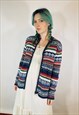 VINTAGE GRANDAD KNITTED 90S ABSTRACT COTTAGE BOHO CARDIGAN