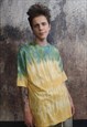TIE-DYE PRINT TEE MANDALA T-SHIRT RAINBOW TOP YELLOW GREEN
