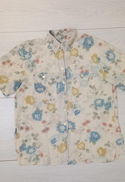 90's Vintage Ecco Shirt Cream Multi Floral