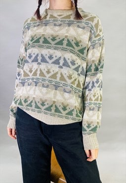 Vintage Size S Grandad Knit Jumper in Multi