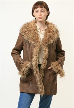 80S AVIATOR LEATHER LINED FASTENS COAT SIZE S SMALL 4091