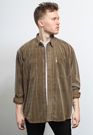 VINTAGE CORDUROY CORD SHIRT BROWN