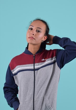 NAVY, MAROON AND GREY ELLESSE ZIPPED SWEATSHIRT