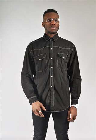 VINTAGE BLACK PLAIN CLASSIC DENIM SHIRT