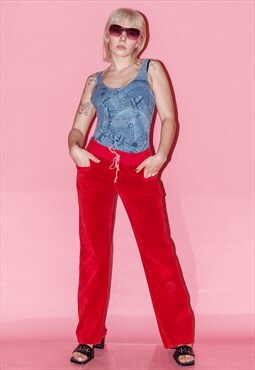 Vintage Y2K stretchy velvet flared trousers in cherry red