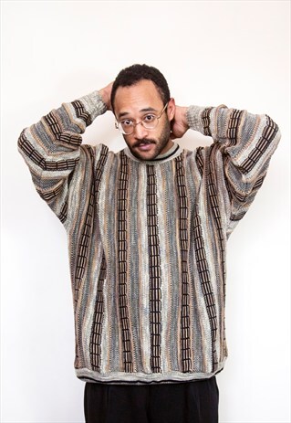 COOGI STYLE 90S LUXURY GEOMETRIC PATTERN CHUNKY JUMPER