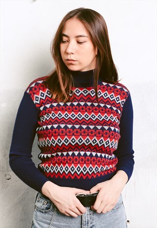 VINTAGE 90S GEOMETRIC PATTERN TURTLENECK SWEATER