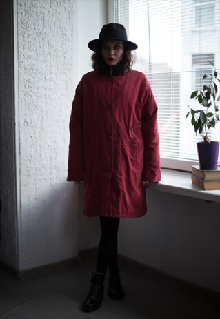 VINTAGE 90'S SOFT RED HIGH COLLAR PARKA